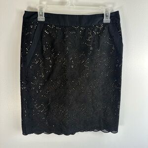 LOFT Black Eyelet Lace Pencil Skirt with Tan Lining, 2 pocket Size 8 New